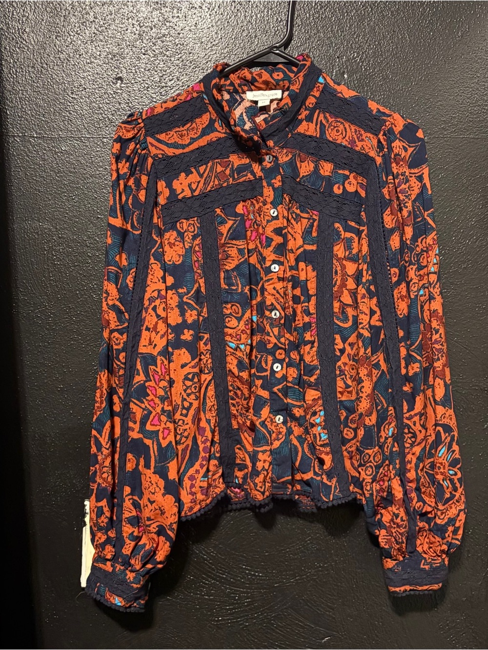 Jennifer Grace Top Women's Long Sleeve Button Up Boho Style Size Medium